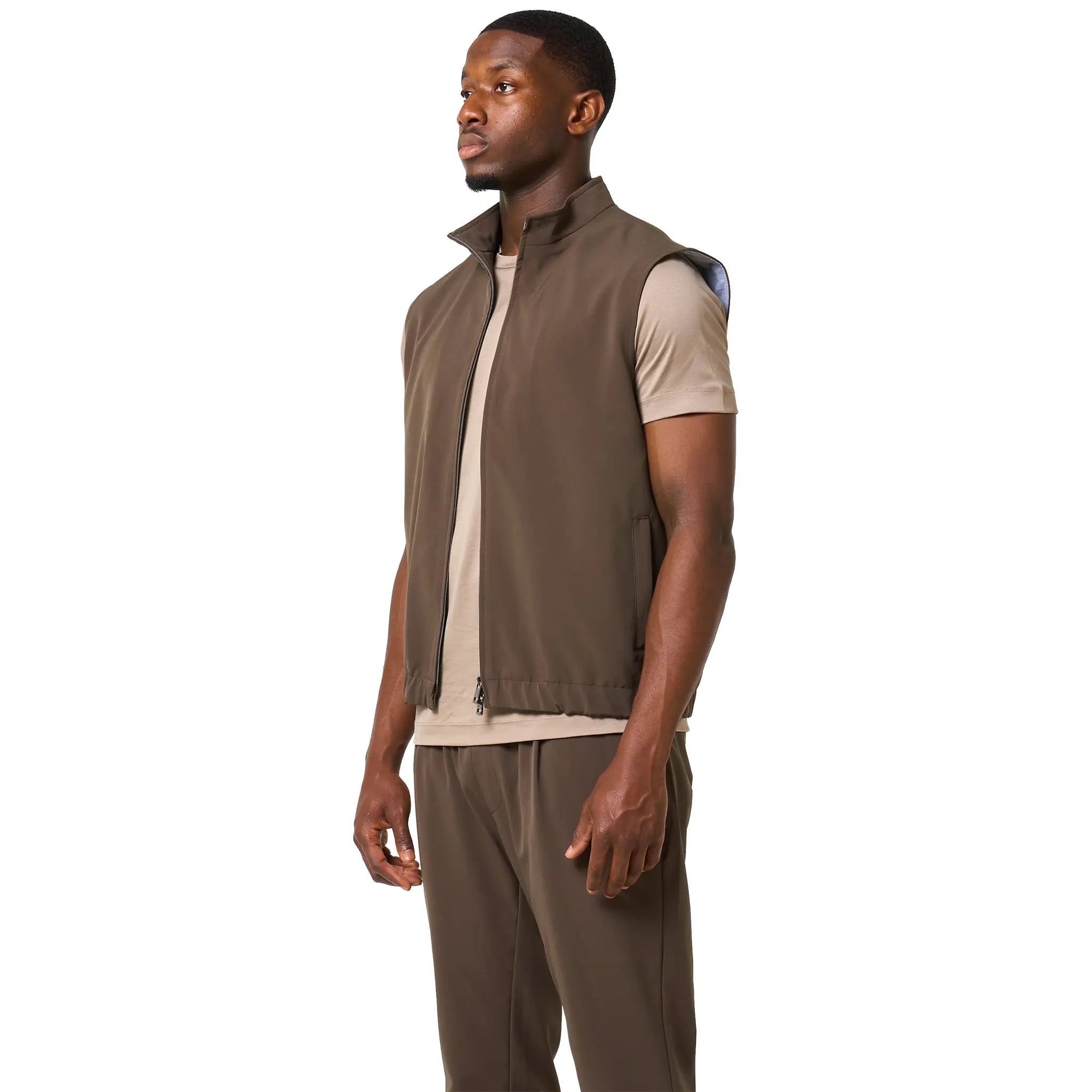 Front Side View of Loiano Tech Khaki Gilet